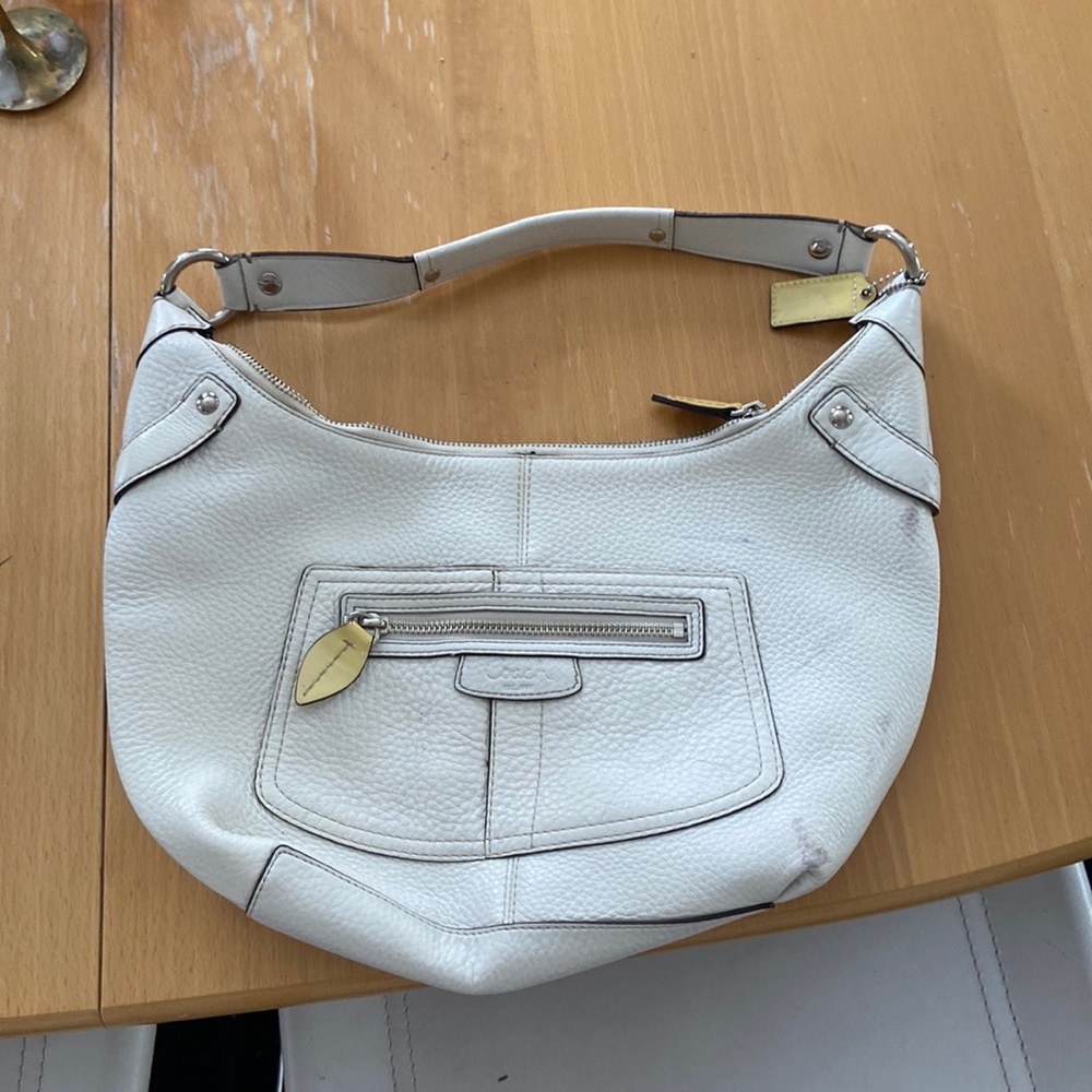 White leather used Coach bag